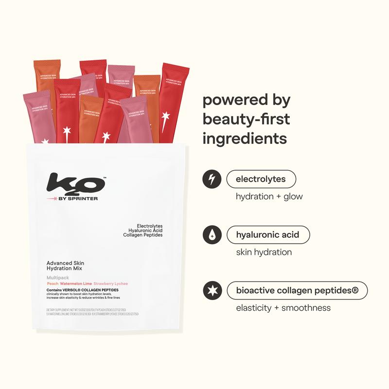 k2o multipack with electrolytes, hyaluronic acid, and bioactive collagen peptides